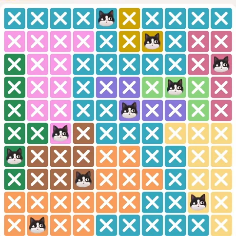 Meowdoku Level 405 solved board with every cat placed