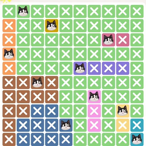 Meowdoku Level 406 solved board with every cat placed