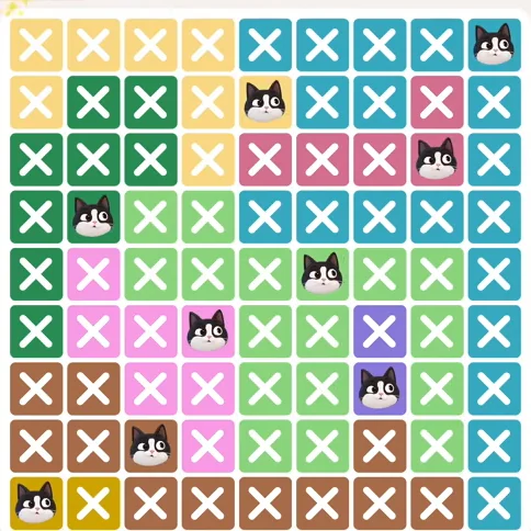Meowdoku Level 407 solved board with every cat placed