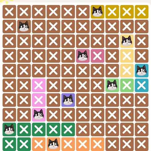 Meowdoku Level 408 solved board with every cat placed