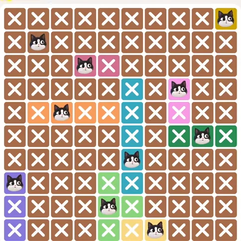 Meowdoku Level 409 solved board with every cat placed