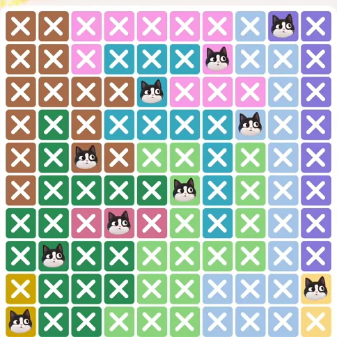 Meowdoku Level 410 solved board with every cat placed