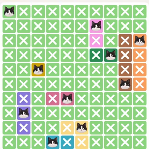Meowdoku Level 413 solved board with every cat placed