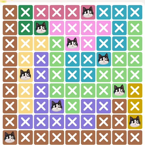 Meowdoku Level 414 solved board with every cat placed