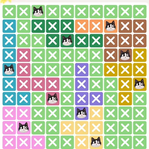 Meowdoku Level 415 solved board with every cat placed