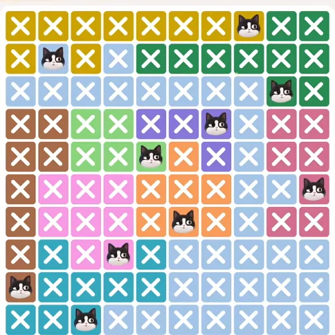 Meowdoku Level 416 solved board with every cat placed