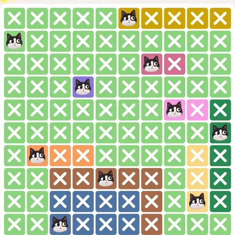 Meowdoku Level 418 solved board with every cat placed