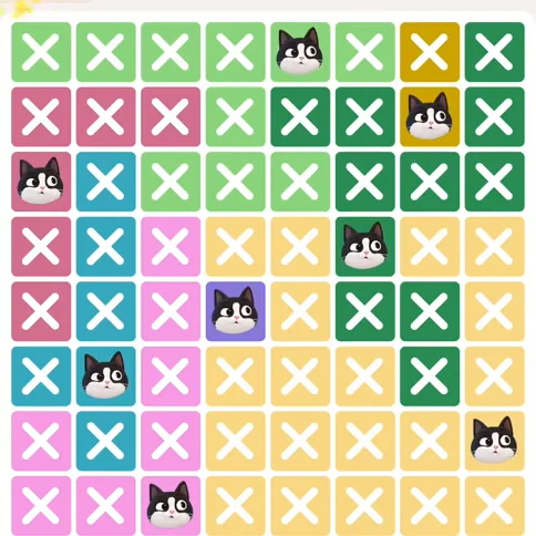 Meowdoku Level 421 solved board with every cat placed