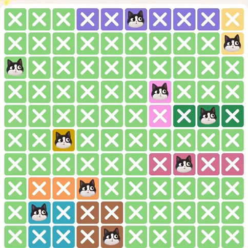 Meowdoku Level 422 solved board with every cat placed