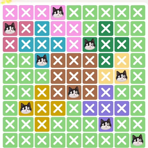 Meowdoku Level 424 solved board with every cat placed