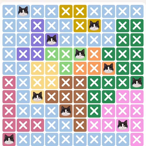 Meowdoku Level 425 solved board with every cat placed