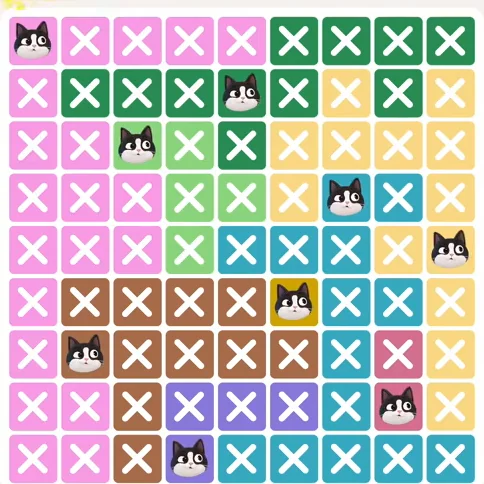 Meowdoku Level 427 solved board with every cat placed