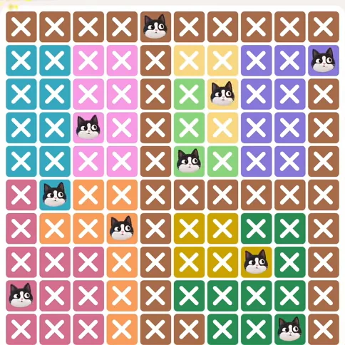 Meowdoku Level 428 solved board with every cat placed