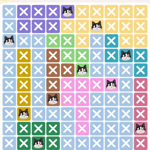Meowdoku Level 432 solved board with every cat placed