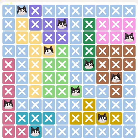 Meowdoku Level 433 solved board with every cat placed