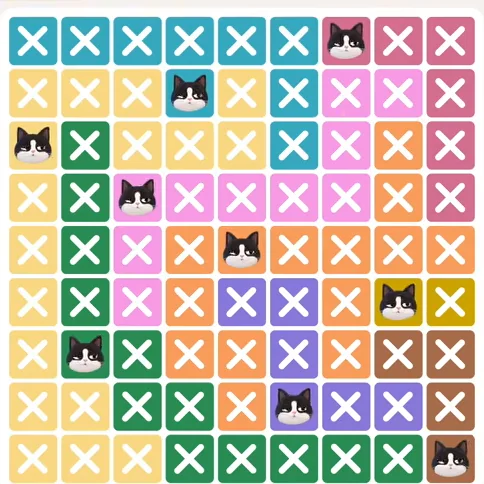 Meowdoku Level 437 solved board with every cat placed