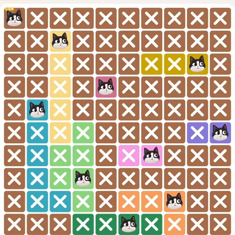 Meowdoku Level 438 solved board with every cat placed