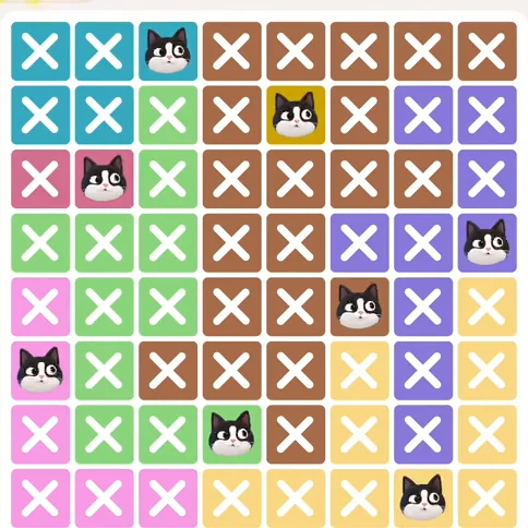 Meowdoku Level 441 solved board with every cat placed