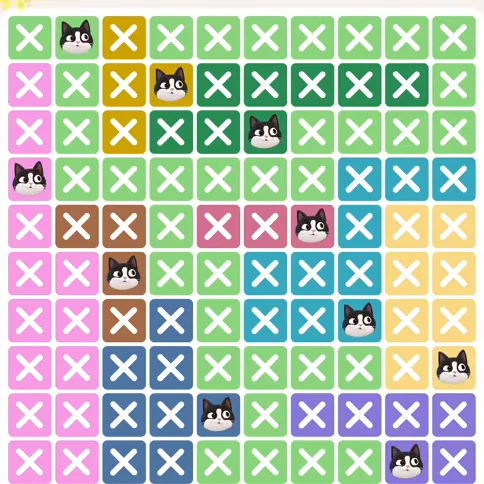 Meowdoku Level 442 solved board with every cat placed