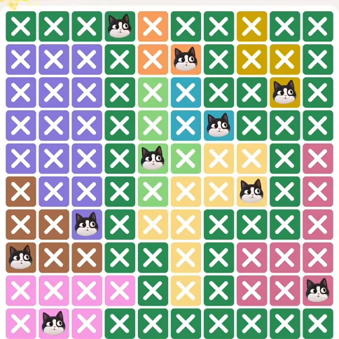 Meowdoku Level 443 solved board with every cat placed
