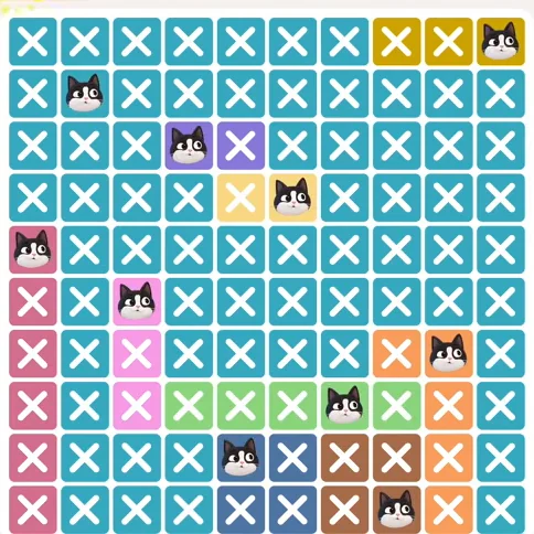 Meowdoku Level 445 solved board with every cat placed