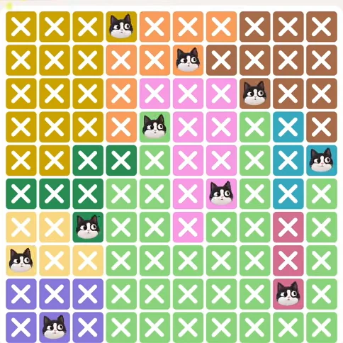 Meowdoku Level 448 solved board with every cat placed