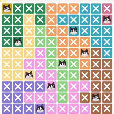 Meowdoku Level 450 solved board with every cat placed