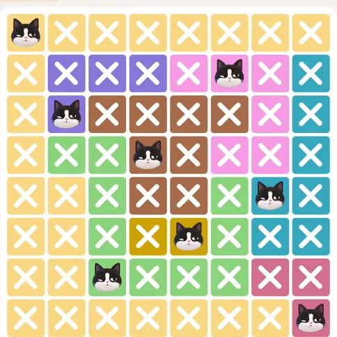 Meowdoku Level 451 solved board with every cat placed