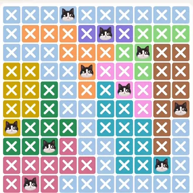 Meowdoku Level 452 solved board with every cat placed