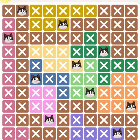 Meowdoku Level 453 solved board with every cat placed
