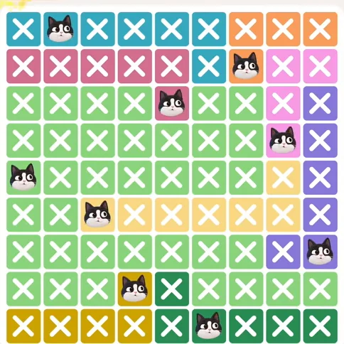Meowdoku Level 454 solved board with every cat placed