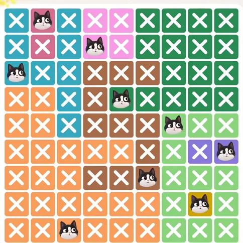 Meowdoku Level 456 solved board with every cat placed