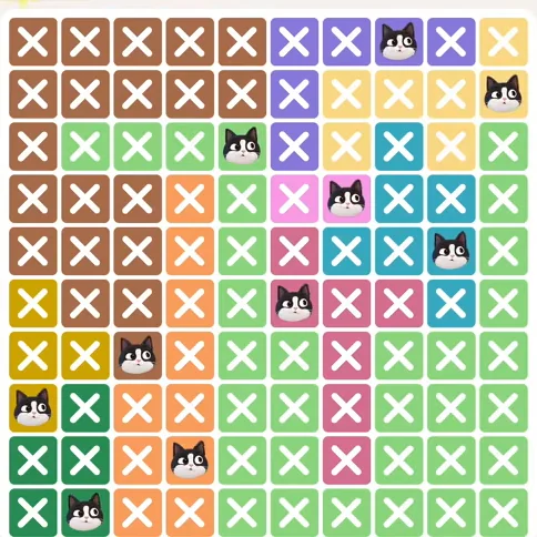 Meowdoku Level 458 solved board with every cat placed