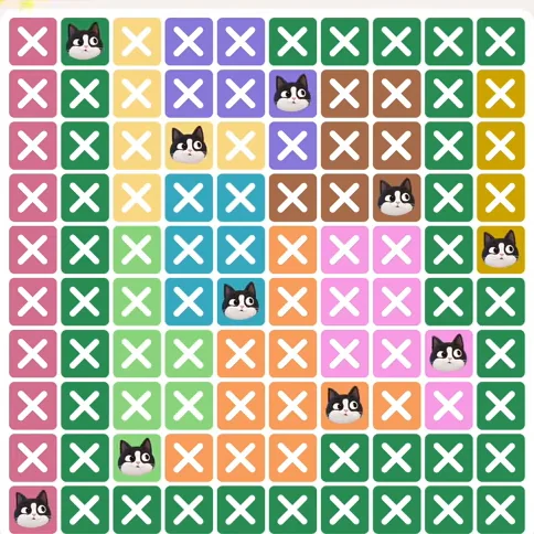 Meowdoku Level 459 solved board with every cat placed
