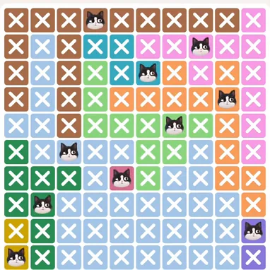 Meowdoku Level 460 solved board with every cat placed