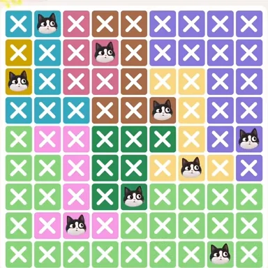 Meowdoku Level 464 solved board with every cat placed