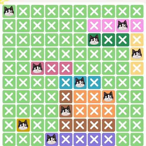 Meowdoku Level 465 solved board with every cat placed