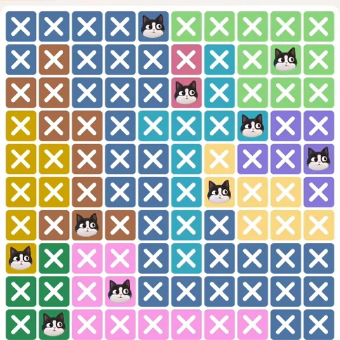 Meowdoku Level 466 solved board with every cat placed