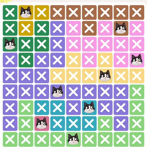 Meowdoku Level 467 solved board with every cat placed