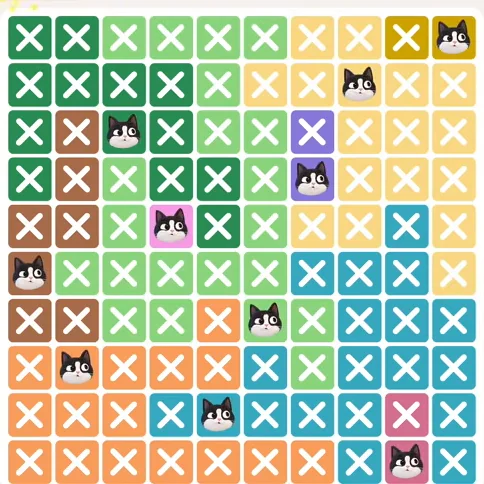 Meowdoku Level 470 solved board with every cat placed