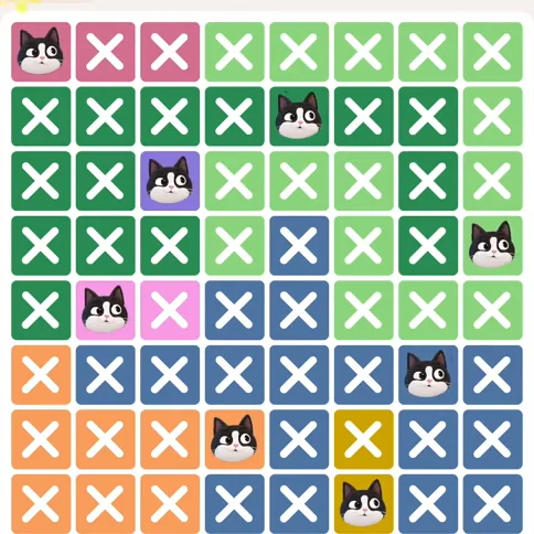 Meowdoku Level 471 solved board with every cat placed