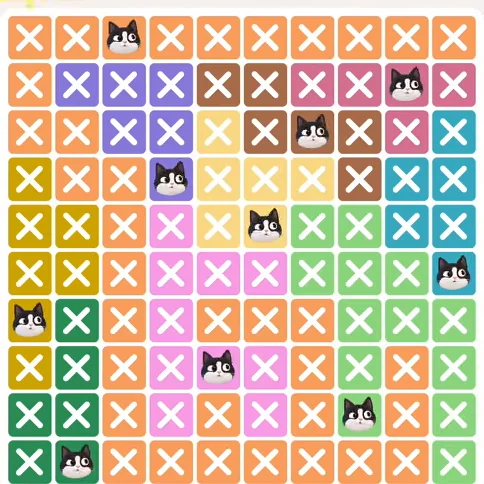 Meowdoku Level 472 solved board with every cat placed
