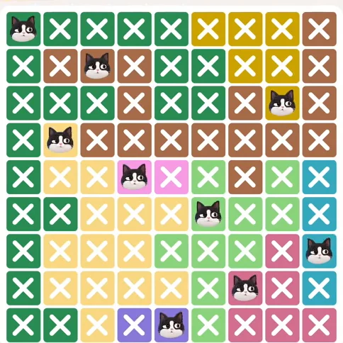 Meowdoku Level 474 solved board with every cat placed