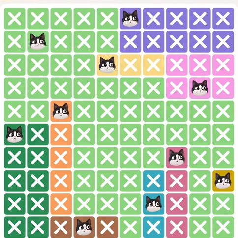 Meowdoku Level 476 solved board with every cat placed