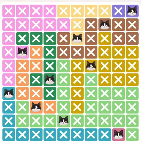 Meowdoku Level 480 solved board with every cat placed