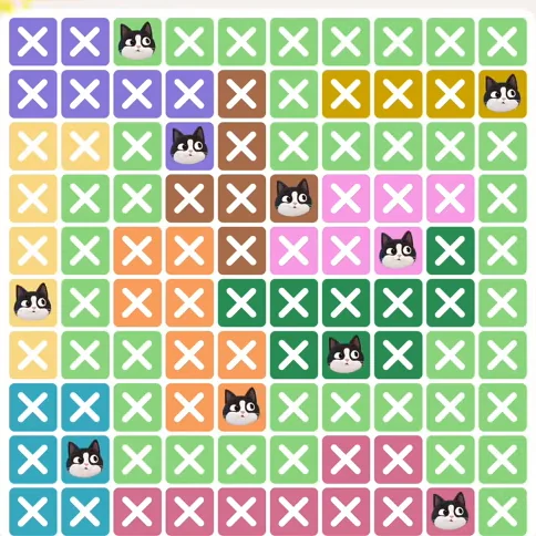 Meowdoku Level 482 solved board with every cat placed