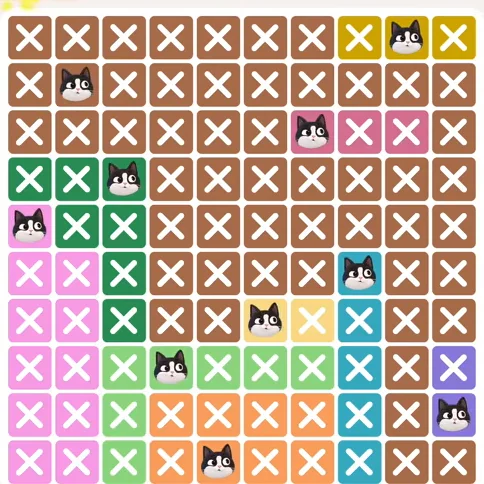 Meowdoku Level 483 solved board with every cat placed