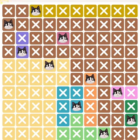Meowdoku Level 485 solved board with every cat placed
