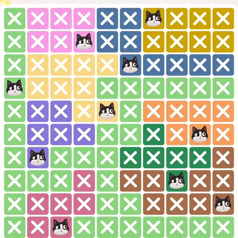 Meowdoku Level 486 solved board with every cat placed
