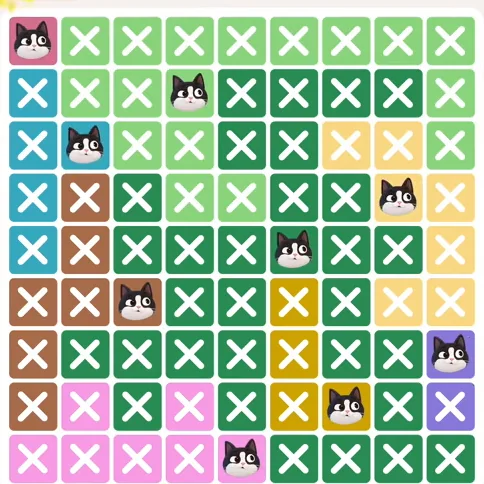 Meowdoku Level 487 solved board with every cat placed
